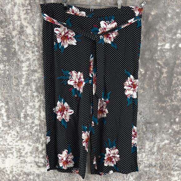 NEW Primark Size 16 Cropped Floral Print Polka Dot Belt Pants Casual NWT - Picture 1 of 10